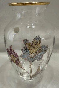 Vintage Crystal Glass J.G. Durand Cristal D'Arques France Enamel Lily Vase - Picture 1 of 15