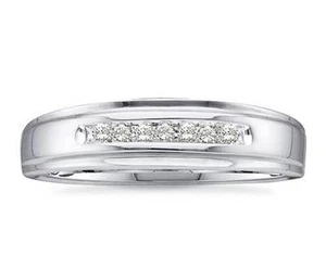 Men's 14K White Gold Diamond Wedding Band Channel Set Ring .08ct - Picture 1 of 4