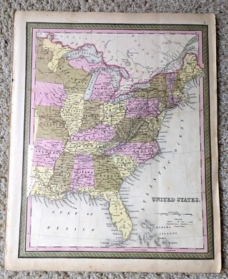 1849 Vintage ORIGINAL East Coast USA Antique Map Mitchell Atlas 14" x 17.5" - Image 1 of 4