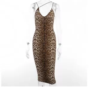 Women Print Spaghetti Strap V Neck Bodycon Knee-Length Skinny Party Dress #S6 - Picture 1 of 13