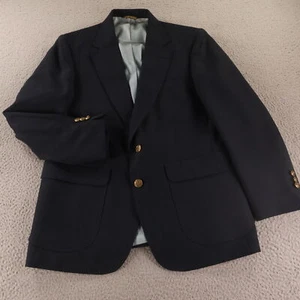 VTG Hopsack Jacket M Blue Polyester Wool Blazer Sport Coat Crested Buttons 40R - Picture 1 of 16