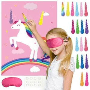 FEPITO Unicorn Party Game for Kids Pin the Horn on the Unicorn Birthday Party Ga - Picture 1 of 7