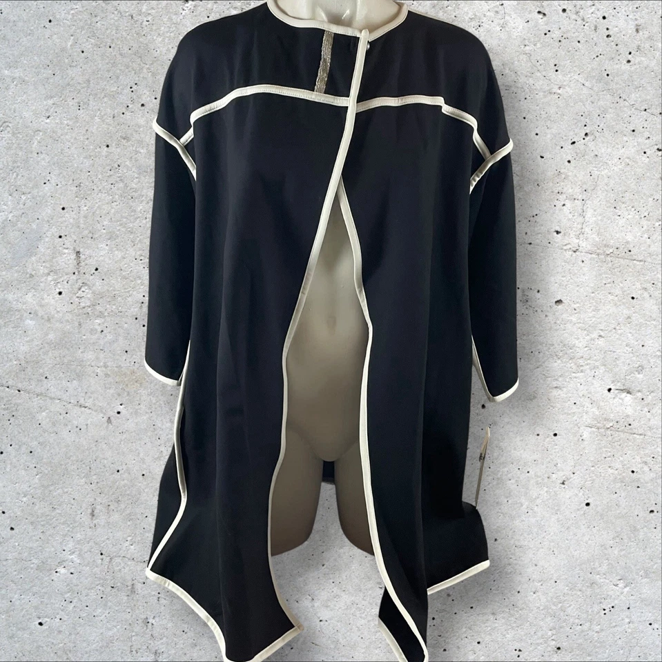 Chaqueta IC by Connie K Talla Mediana Negra Blanca Plata Cuello 1 Botón NUEVA T246 Foto 1 de 4