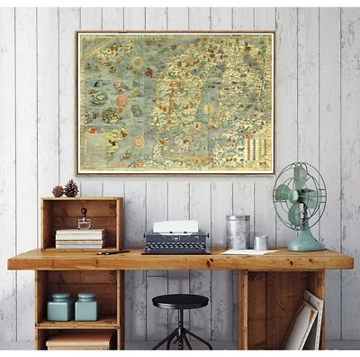 Art Canvas Poster Ancient Animal World Map Vintage Paint Decor Unframed S161 - Image 1 of 4