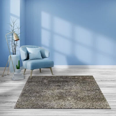 Eco-Friendly Hand Tufted Shag Polyester Square Area Rug Solid Silver BBK00059 - Image 1 of 4