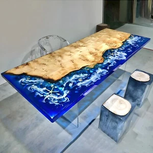 Custom Walnut Epoxy Resin River Dining Table | Handcrafted Modern Dining Table T - Picture 1 of 9
