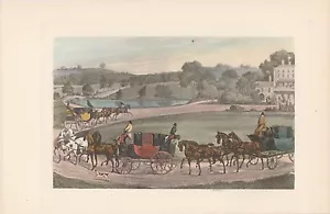 Pferdekutschen Kutschen Pferdegespanne handkolorierter DRUCK von 1914 Vierspänn - Bild 1 von 1