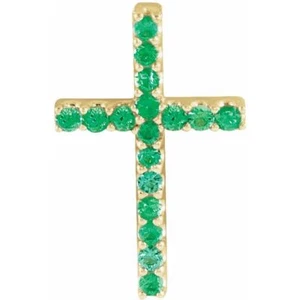 Colgante Cruz Pequeña Esmeralda Natural en Oro Amarillo 14K - Imagen 1 de 2