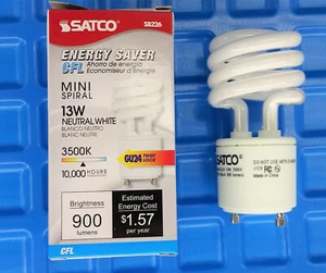 SATCO S8226 13W (60W Equal) GU24 3500K Spiral CFL Light Bulb replaces 33113SP35K - Picture 1 of 8
