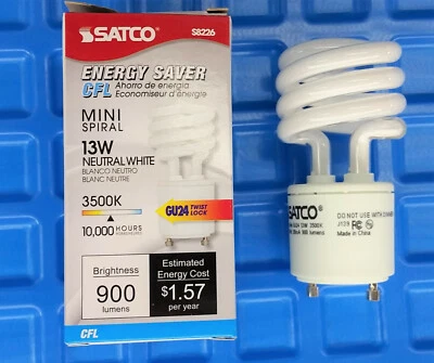 SATCO S8226 13W (60W Equal) GU24 3500K Spiral CFL Light Bulb replaces 33113SP35K - Image 1 of 4