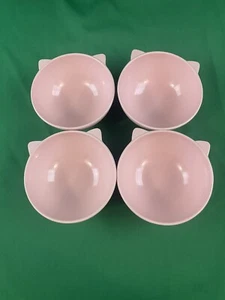 Set (4) Cat Kitty Cereal Bowl Dish EUC Condition Rubber Stopper Bottom Pink - Picture 1 of 8