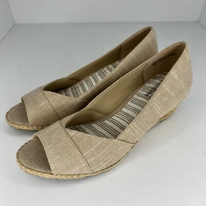 Coach and Four Womens Khaki Open Peep Toe Espadrille Canvas Size 8.5 Sandals - Picture 1 of 9