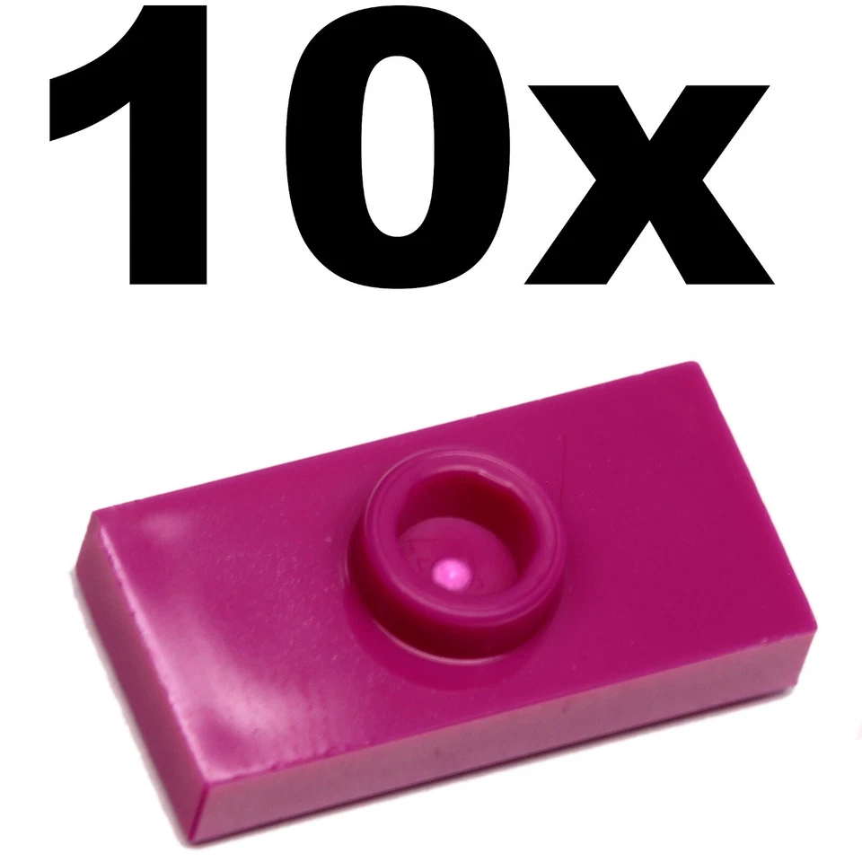 NEW LEGO - PLATES - Modified - 1 Stud in Center (Jumper) 1 x 2 Magenta x10  - Image 1 of 1