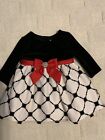 Baby Girl 6-9 Months Rare Editions Crinoline Lined Black & White W/Red Bow Dress