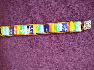 Armband mit marmoriertem Stein, leuchtende Farben, Boho-Stil, verstellbar 6" bis 8,5" - Bild 1 von 2