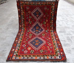 1920s Collectors Antique Caucasian Rug 4x6 Blue Geometric Tribal Persian Carpet - Picture 1 of 11