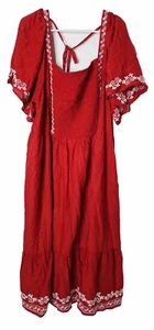 Old Navy Maxi Dress 4X Cottagecore Emboirdered Boho Smocked Floral Prairie Woven - Picture 1 of 8