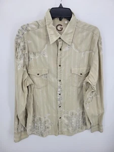 Camisa Guess Para Hombres XL Tostada Estampado Occidental Bolsillos a Presión Manga Larga Rockability - Imagen 1 de 8