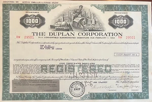 The Duplan Corporation 1977 Anleihe Zertifikat - Bild 1 von 1