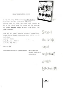 Deep Purple Ritchie Blackmore Press Release Orig Polydor Nobody's Perfect 1988 - Picture 1 of 11