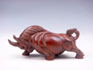 Boxwood Hand Carved Japanese Netsuke Sculpture Furious Charging Bull #08192309 - Picture 1 of 6