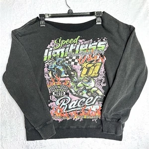 Speed Racer Burning Up the Streets NYC Sweatshirt mit Cutout-Ausschnitt Acid Wash schwarz - Bild 1 von 6