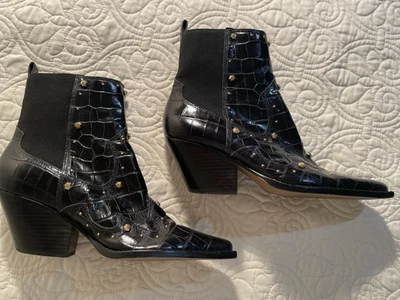 Botines de cuero para mujer Y2k negros con estampado de cocodrilo talla 9 tachonados Steampunk Foto 1 de 4