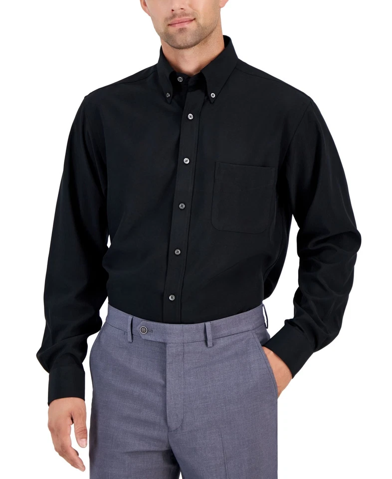 Camisa de vestir de viajero de ajuste regular Club Room negra profunda 16 en 34/35 para hombre Foto 1 de 1