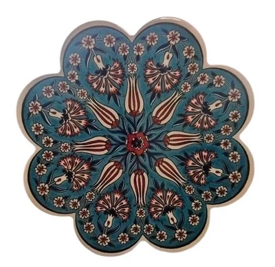 Vtg Ceramic Trivet Blue Floral Tulip Iznik Turkish Scalloped Tile  Decor 7" - Image 1 of 2