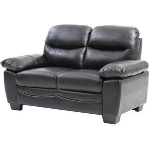 Pemberly Row Faux Leather Pocket Coil Spring Seating Loveseat in Black - Picture 1 of 3