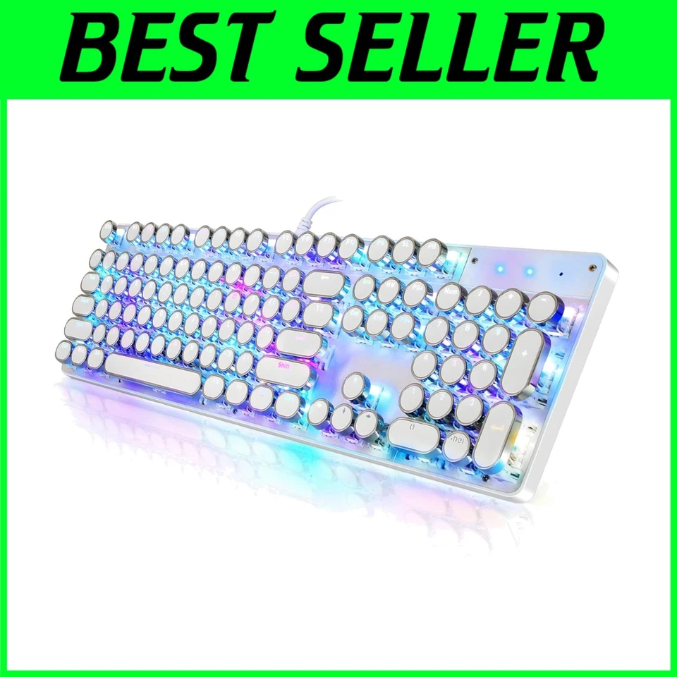 Retro Typewriter Gaming Keyboard with RGB Backlit - Image 1 of 4