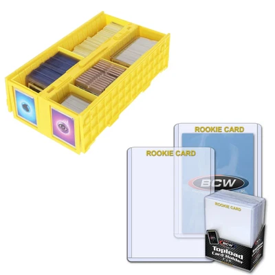 BCW Yellow 1600 2-row Card Bi + 100 Rookie Imprinted Gold 3x4 Toploaders Storage - Image 1 of 4