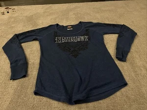 Harley Davidson XL Damen Langarmshirt blau Glitzer Bling Verzierung schön - Bild 1 von 4