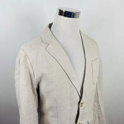 Black Brown 1826 Medium 100% Linen Sport Coat Beige Two Button Double Vented - Image 1 of 4