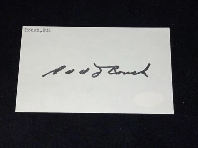 Edd Roush Signed 3x5 Index Card JSA COA Reds Giants White Sox Baseball HOF - Image 1 of 2