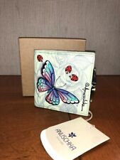 Anuschka Genuine Leather Hand Painted Tri-Fold Wallet Dreamy Wings Sage