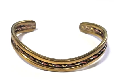 Vintage Rare Twisted Brass Copper Silver Solid Cuff Bracelet Hand Crafted - Image 1 of 4