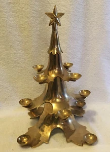 Vintage MCM Solid Brass 15.5” Christmas Tree Candle Holder Mid Century Modern - Picture 1 of 11