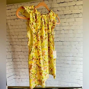 Lauren Conrad Floral Yellow Gold Ruffle Sleeve Tank Top Size Medium NWT - Picture 1 of 10