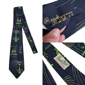 Rare Vintage Mid Century Novelty Necktie Rendezvous in Paris Fred Ware Silk - Picture 1 of 7