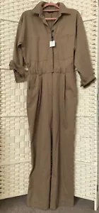 BNWT Massimo Dutti Women’s Jumpsuit Khaki Army Brown Cotton Long Sleeves 14/42 - Picture 1 of 15
