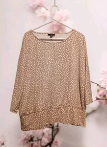 Alfani Plus Sized Womans Blouse Tan White Dolman Sleeves Round Neck Womans 3x - Picture 1 of 9