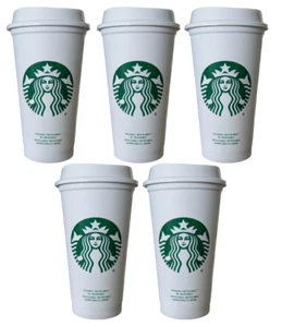 FIVE Pack Starbucks White Grande Hot 16oz Reusable Cups & Lids - Set of 5 - Picture 1 of 3