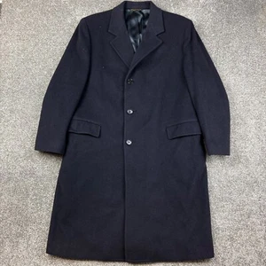 Vintage 70s Alpacuna Jacket Mens Medium Wool Cashmere Overcoat Navy Blue USA - Picture 1 of 8