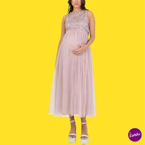 MAYA DELUXE Women's Maternity Sequin Midaxi Dress, Soft Pink, UK 10 | EU 38 - Picture 1 of 9