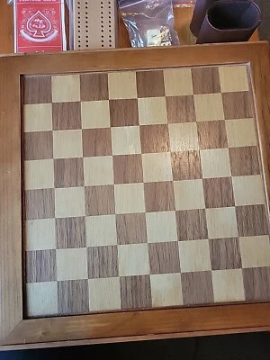 12 x 12 Wooden Chess Set With Storage Grooves - 5 Games & Cards Possibly Vintage - Image 1 of 4