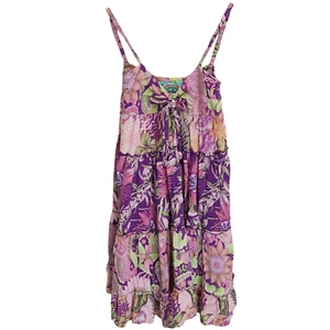 Rainbow Jo Dress Girl's SIze L Tiered Floral Tropical Palm Leaf Strappy Purple - Picture 1 of 11