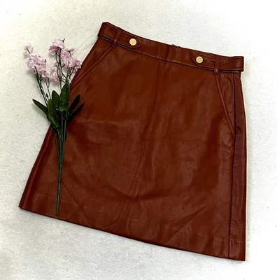 LOFT Brown Faux Leather Mini Skirt - Size 0 (29") - Image 1 of 4