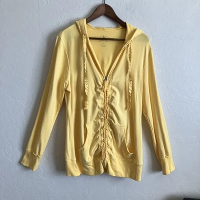 Sudadera con capucha Green Tea para mujer XL amarilla bambú mezcla de algodón cremallera con capucha volantes Foto 1 de 4