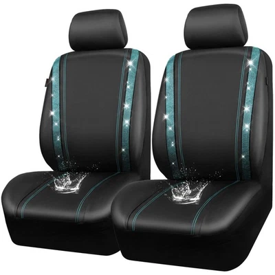 Fundas de asiento de auto CAR PASS de cuero con diamante brillante 2 juegos interiores delanteros, impermeables... Foto 1 de 4